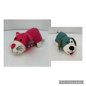 FlipAZoo Knits Petey Puppy To Pinky Kitty 14" Reversible Plush Dog Cat